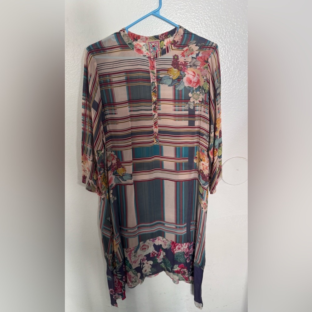 Johnny Was Multicolor Floral Striped Dress